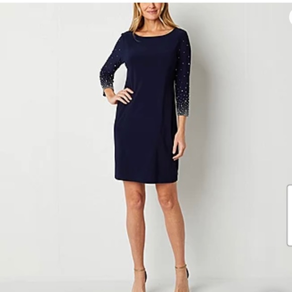 MSK Women’s Blue Dress Embellished-Sleeve.     Evening Sheath Dress Sz M - Picture 1 of 10